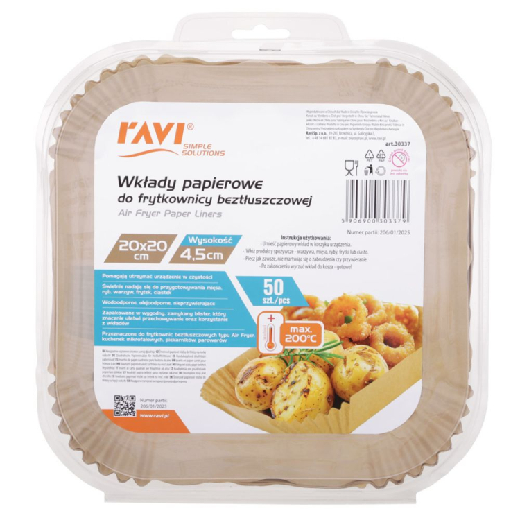 Wkłady do frytkownicy beztłuszczowej 20x20cm Air Fryer RAVI